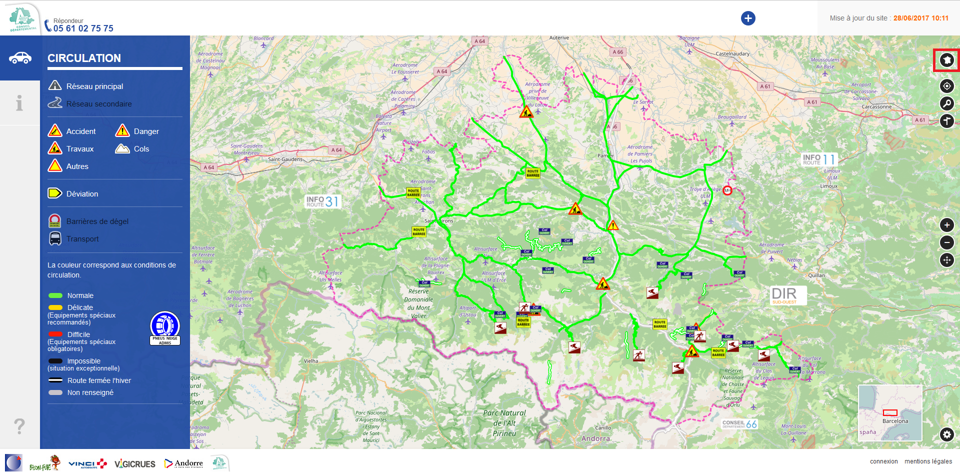 Capture d'écran Inforoute09 - Bouton accès Interface Inforoute France